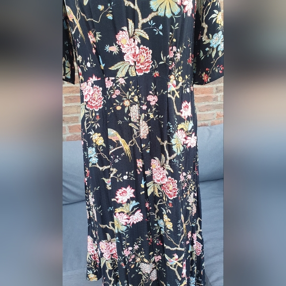 GP & J Baker X H&M Tea Dress Midi Black Flowers Oriental Collab uk10 us6 - Picture 3 of 14